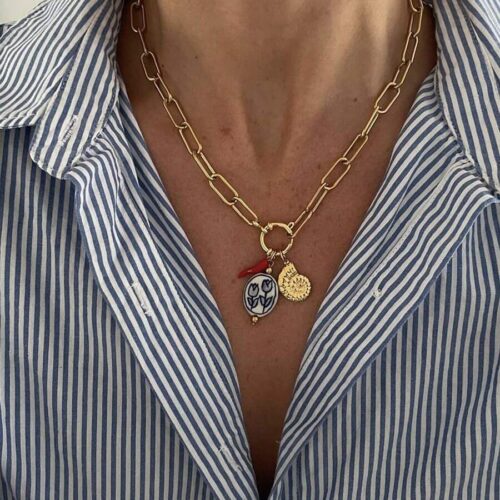 1 Pc Fashionable Women's Ceramic Tulip, Vintage Seashell, Chili Pendant Stainless Steel Chain Necklace, Ideal For Beach Parties, Music Festivals, Balls & Jewelry Accessories