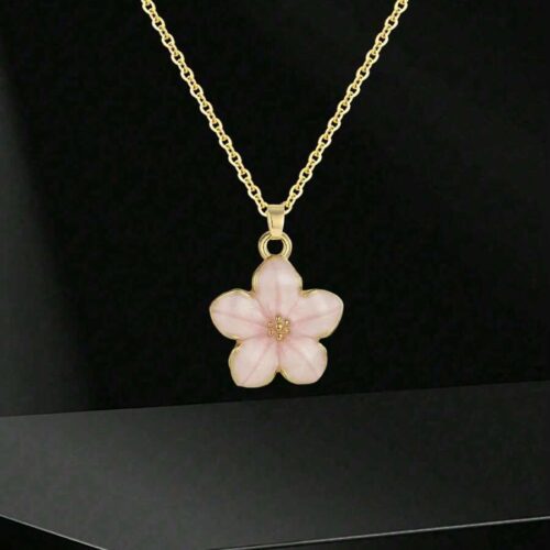 5colors Fashionable Sweet Five-Petal Flower Charm Teen Girls Summer Clavicle Necklace With Stainless Steel Chain For Exquisite Cute Street Party Travel Holiday Summer Beach Vacation Accessory Gift For Daily Versatile Jewelry