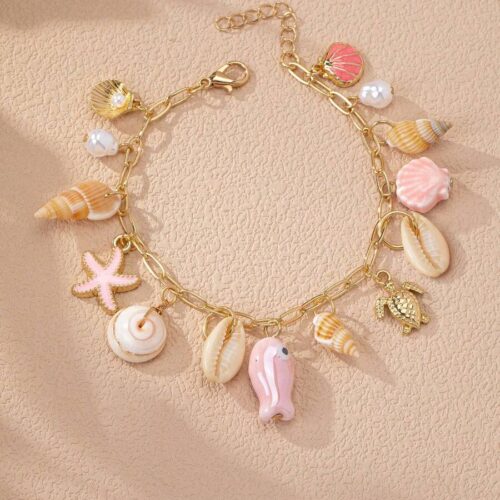 1 Pc Summer Sea Life Charm Bracelet, Beach Style Starfish Shell Fish Charms Bracelets, Vacation Style Boho Jewelry For Women