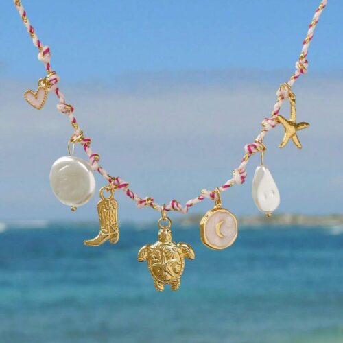 1pc Ocean Style Seashell, Turtle, Starfish Necklace With Faux Pearl Scallop & Conch Charm Pendant, Women Clavicle Chain
